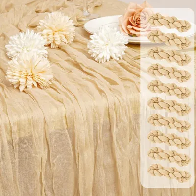 Immagine prodotto di Tovagliette beige in tessuto, 10 pezzi, 55 x 300 cm, stile rustico bohémien, ideali per decorazioni di matrimoni