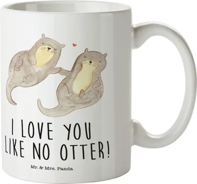 Produktbild von Mr. & Mrs. Panda Mehrwegbecher Otter Hände halten - Weiß - Geschenk, Liebe, Romantisch, Seeotter, Kinderbecher, Kindertasse, Pott, Kunststoffbecher, Paar, glücklich