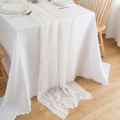 Obrázok produktu pre Šifónová obruska na stôl, svadobná dekorácia, biely materiál, 70 x 300 cm