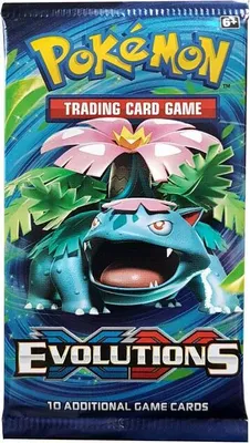 A booster pack for the Pokemon Trading Card Game, featuring Venusaur from the Evolutions expansion.