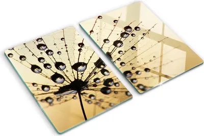 Produktbild von Tulup Glas Herdabdeckplatte - 2x40x52 cm - Glaskeramikkochfeld-Abdeckung Spritzschutz Glasabdeckplatte Kochplattenabdeckung und Schneidebrett - Zweiteilig - Blumen & Pflanzen - Pusteblume - Beige