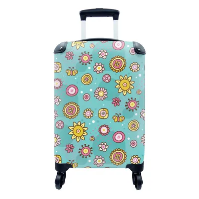 Obrázok produktu pre Kufrík Ručná batožina na kolieskach Malý cestovný kufor so 4 kolieskami Kvety - Motýle - Vzory - Veľkosť kabíny < 55x40x23 cm & 55x40x20 cm - Foto