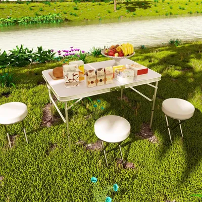 Immagine prodotto di Tavolo da campeggio - Tavolo pieghevole - Portatile - Piano in MDF - Struttura in alluminio - Rettangolare - Per giardino/picnic/campeggio - 80x60x69 cm