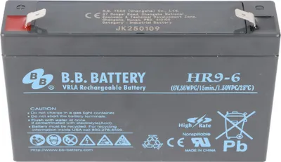 Produktbild von Bleiakku B.B. Battery HR9-6 Akku, 6 Volt 9Ah, Abmessungen 151 x 34 x 94mm, mit Faston 6,3mm Steckkontakte