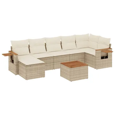 Produktbild von 8-tlg. Garten-Sofagarnitur mit Kissen Beige Poly Rattan