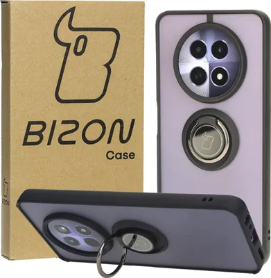 Produktbild von Bizon Case Hybrid Ring Fingerringhülle für Realme 12 / 12x, Rauch mit schwarzem Rahmen