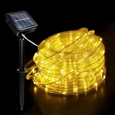 Obrázok produktu pre LED solárne svietidlo s 100 LED diódami, 8 režimami, dosahom 12 metrov, vhodné na vonkajšie použitie a do záhrady