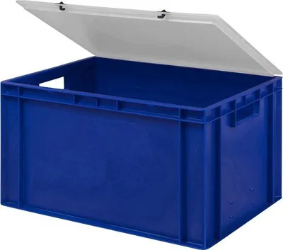 Produktbild von Unyqoos® Design Eurobox Stapelbox – Kunststoff-Aufbewahrungscontainer 60 x 40 x 33 cm, blau, mit transparent-mattem Deckel, 5 Farben, 16 Größen