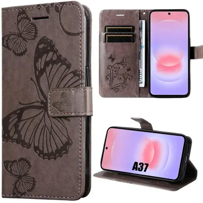 Image de Coque pour Samsung Galaxy A37 5G, Protection Anti-Rayures Effet Cuir Marron avec Motif Papillon