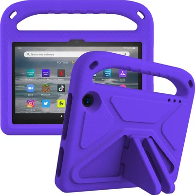 Produktbild von Hülle für Amazon Fire 7 2022, Leichte Stoßfeste Eva Kinder Schutzhülle mit Griff und Faltbarem Ständer Lila