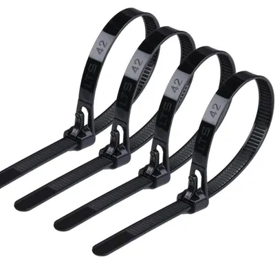 Produktbild von Kabelbinder Wiederverschließbar 200 mm x 7,6 mm UV Beständig Schwarz 100 Stück
