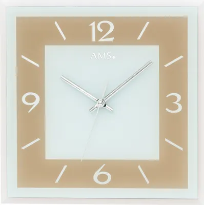 Produktbild von AMS 9574 Wanduhr Quarz analog braun hellbraun eckig mit Glas leise ohne Ticken
