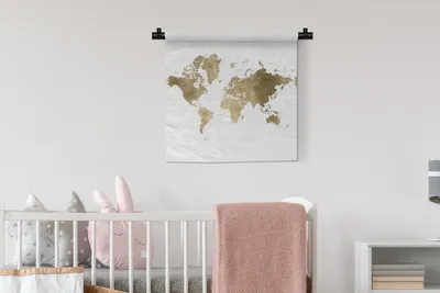 Produktbild von MuchoWow® Wandteppich Wandbehang Weltkarte - Glitter - Gold 60x60 cm Tapisserie Dekoration Wandtuch - Dekorationen - Wand Decke