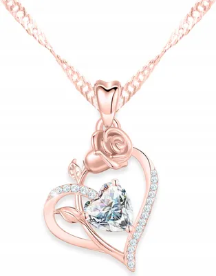 Image de Collier plaqué or avec cœur en cristal blanc et cœur en rose, ARGENT 925