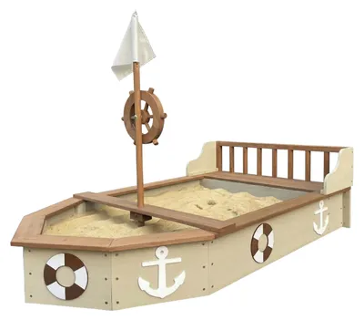 Produktbild von AXI Doris Sandkasten Boot / Schiff aus Holz - Beige | Sandkastenschiff mit drehbarem Ruder, Flagge & Sitzbank | Sandkastenboot / Piratenschiff mit