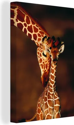 Produktbild von MuchoWow® - Leinwandbilder - Porträt - Giraffe - Kind, Wandbild, Wanddeko Bilder Wohnzimmer, 60x90 cm