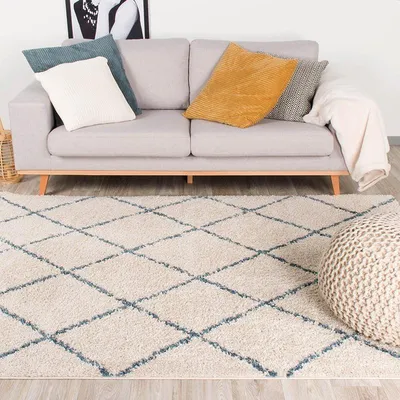 Image de Volero - Tapis à poils longs - Grand Lines Crème/Bleu - 160x230 cm