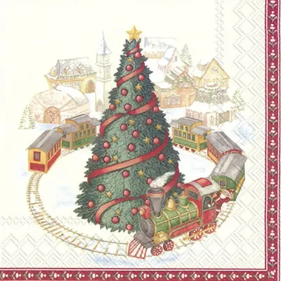 Obrázek produktu pro Villeroy & Boch Zimní speciály Vánoční vláček Ubrousek ve městě 33x33 cm