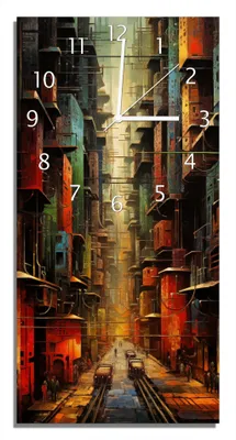 Produktbild von Wallario Design Wanduhr Stadt der Zukunft aus Echtglas, Größe 30 x 60 cm