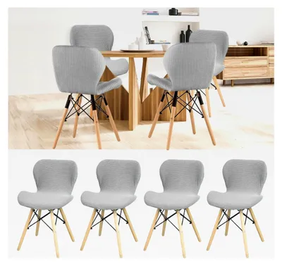 Produktbild von Elastische Stuhlhussen für Barhocker, Grau, 4er Set, Polyesterfaser Bezug mit Lehne für Esszimmer, Küche, Outdoor (Hellgrau, 4er Set)