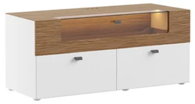 Produktbild von Casa Padrino TV Schrank Braun / Weiß 125 x 48 x H. 55 cm - Beleuchteter Massivholz Fernsehschrank mit Schubladen - Moderne Wohnzimmer Möbel