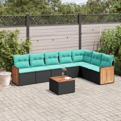 Image de Maison Exclusive - Ensemble de salon de jardin 8 pièces avec coussins, polyrotin noir