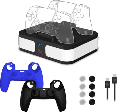 Produktbild von Qware Gaming Set – Fast-Charger, Thumb Grips & Silikonhüllen kompatibel mit PlayStation 5