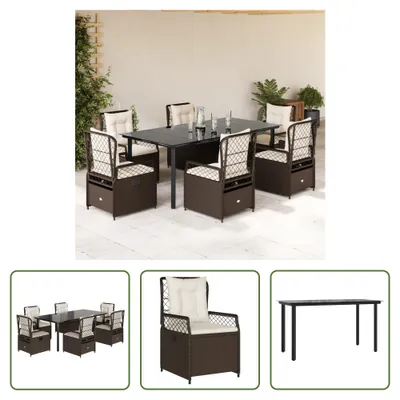 Produktbild von The Living Store 7-tlg. Garten-Essgruppe mit Kissen Braun Poly Rattan