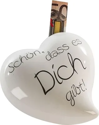 Produktbild von GILDE Spardose Herz weiß/silber,Keramik mit Schriftzug"Schön, das es dich gibt"