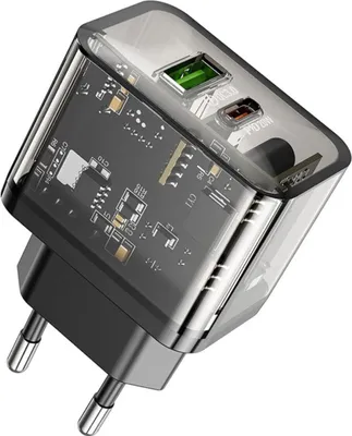 Image de Chargeur de téléphone Hoco USB A + USB C QC3.0 PD 3A 20W N34 transparent