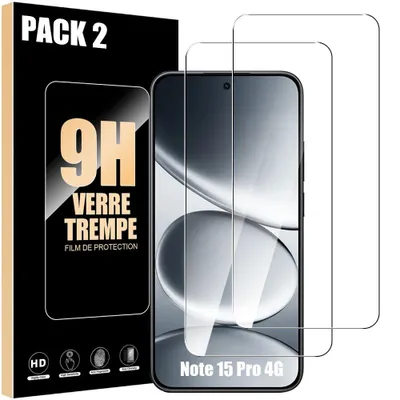 Image de 2 Verre Trempé pour Xiaomi Redmi Note 15 Pro 4G, Anti-Rayures 9H Résistant Transparent