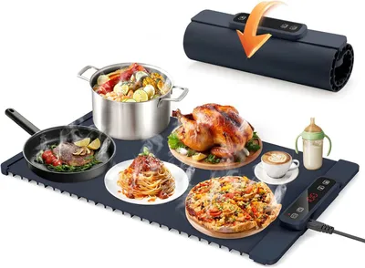 Produktbild von Warmhalteplatte Elektrisch, Speisenwärmer Mit 5 Einstellbarer Temperatur & 4 Stunden Timer,Faltbare Silikon Wärmeplatte essen Elektrisch buffetwärmer