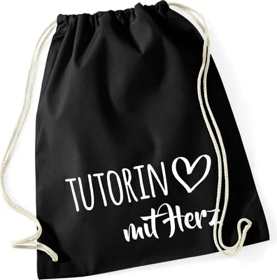 Produktbild von Huuraa Turnbeutel Tutorin mit Herz 12 Liter Black Baumwolle Rucksack Geschenkidee