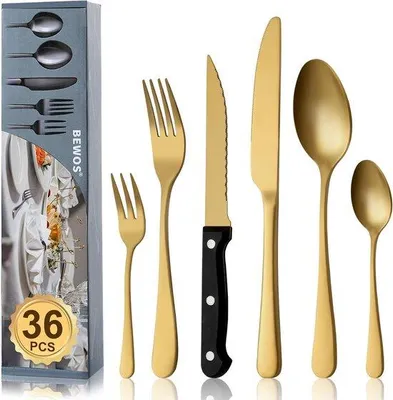 Produktbild von Famanu Besteckset 36-teilig mit Steakmessern - Mattgold
