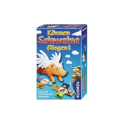 The image shows the box of a board game with a cartoonish illustration of a flying pig and an owl.