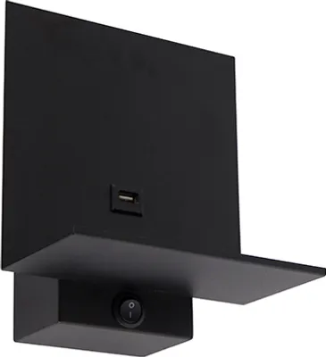Produktbild von QAZQA - Moderne Wandleuchte schwarz inkl. USB-Anschluss - Flero I Schlafzimmer - Stahl Rechteckig - LED geeignet G9