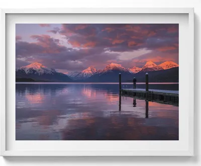 Produktbild von Bergsee und Wolken– Wandbild mit Rahmen – Gerahmtes Bild  – Wanddekoration – 80x60 cm –  Weiß Rahmen