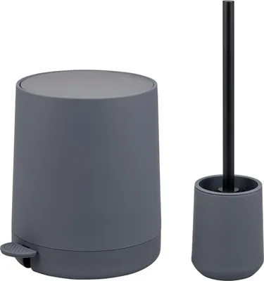 Image de Set de salle de bain eluno TESERO 2 pièces composé d'une poubelle cosmétique 4 litres et d'un ensemble WC en plastique gris