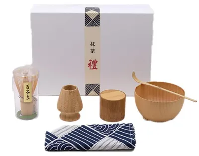 Productafbeelding van Matcha Set 5 delen - Bambusbesen/Houder - Matcha Kom - Bambuslepel - Matcha Blikken - Traditionele thee ceremonie - Theeset
