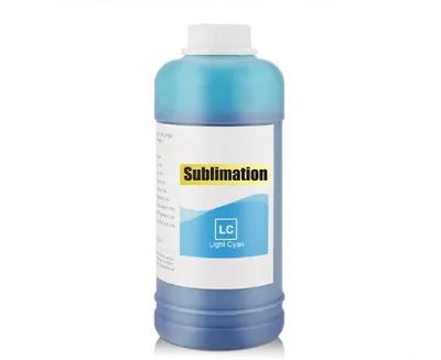 Image de 500 ml d'encre à sublimation cyan clair, cyan photo pour imprimantes Epson, Mutoh, Mimaki, Roland... pour l'impression sur papier à sublimation.
