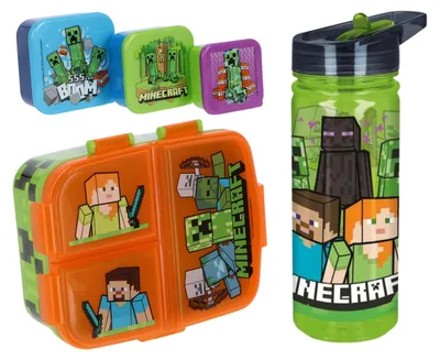 Image de Ensemble de lunch Minecraft : boîte à lunch, boîte à goûter et gourde