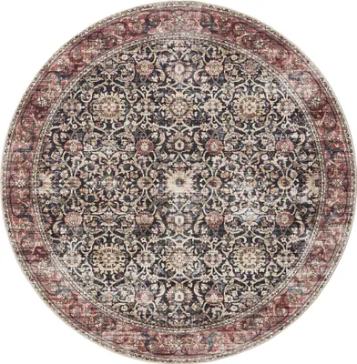 Produktbild von benuta Waschbarer Vintage Teppich George Multicolor/Rot ø 120 cm rund Wohnzimmerteppich Schlafzimmer weich orientalisch