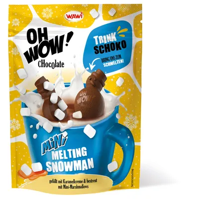 Produktbild von OH WOW Mini Melting Snowman Karamellcreme Trink Schoko 120g 12er Pack