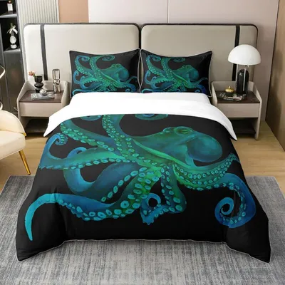 Obrázek produktu pro Běžné prostěradlo 155x220 cm, 100% bavlna, motiv oceán, včetně 1 povlaku na polštář 80x80 cm