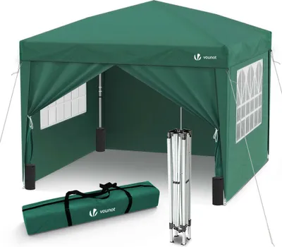 Produktbild von VOUNOT® Pavillon 3x3m mit 4 Seitenteilen & Sandsäcke, Pop Up Faltpavillon, Faltbar Gartenzelt Partyzelt, inkl. Tasche Grün