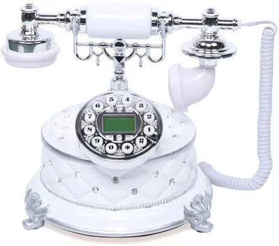 A vintage-style landline telephone with a decorative base.