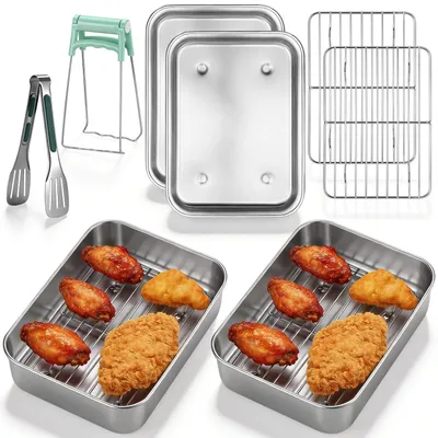 Produktbild von Set aus 6 Backformen für Heißluftfritteusen – aus Edelstahl 304 mit Zubehör