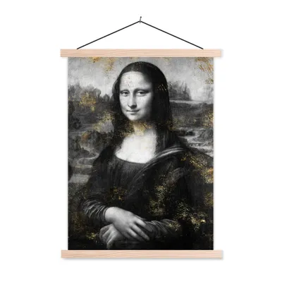 Produktbild von MuchoWow® Textilposter Mona Lisa - Leonardo da Vinci - Gold 60x80 cm mit holzfarbenen Rahmen - Wandbild