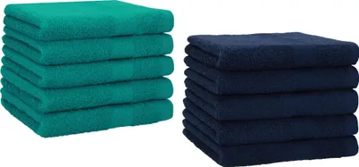 Produktbild von Betz 10 Stück Gästetücher 30x50 cm PREMIUM 100% Baumwolle Set  Farbe: smaragdgrün und dunkelblau