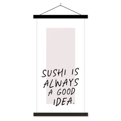 Produktbild von MuchoWow® Textilposter Zitate - Sushi ist immer eine gute Idee - Sprichwörter - Essen 90x180 cm mit schwarzem Rahmen - Dekoration Wohnzimmer